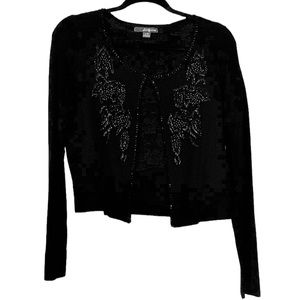 Black Beaded Cardigan, by Twenty One, size Large, Medium to Heavy Knit